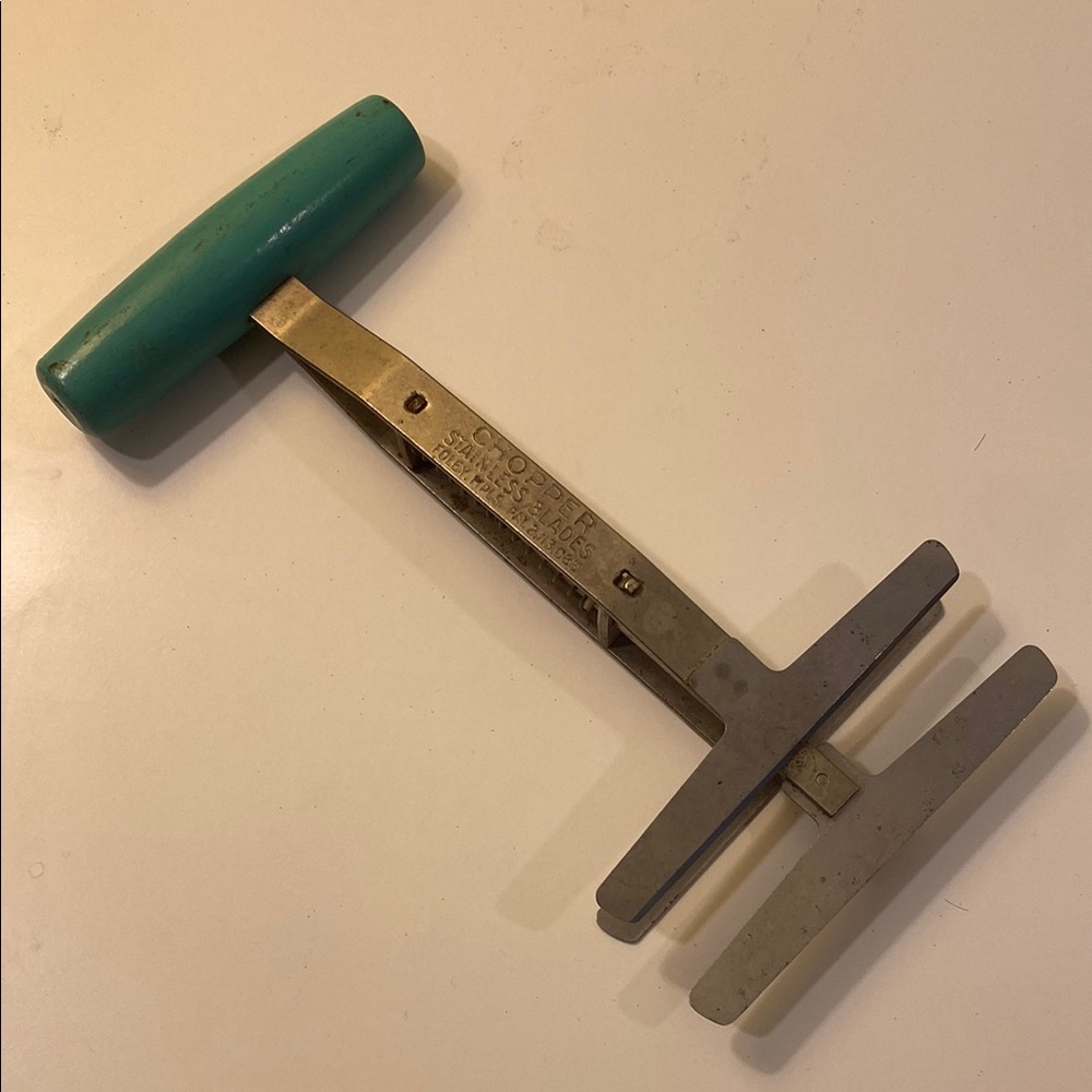 Vintage Metal Chopper with Teal Handle